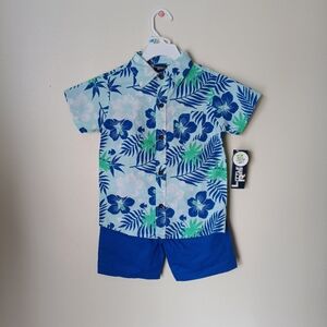 NWT Little Rebels Tropical Blue Collared T Shirt & Shorts Set 5